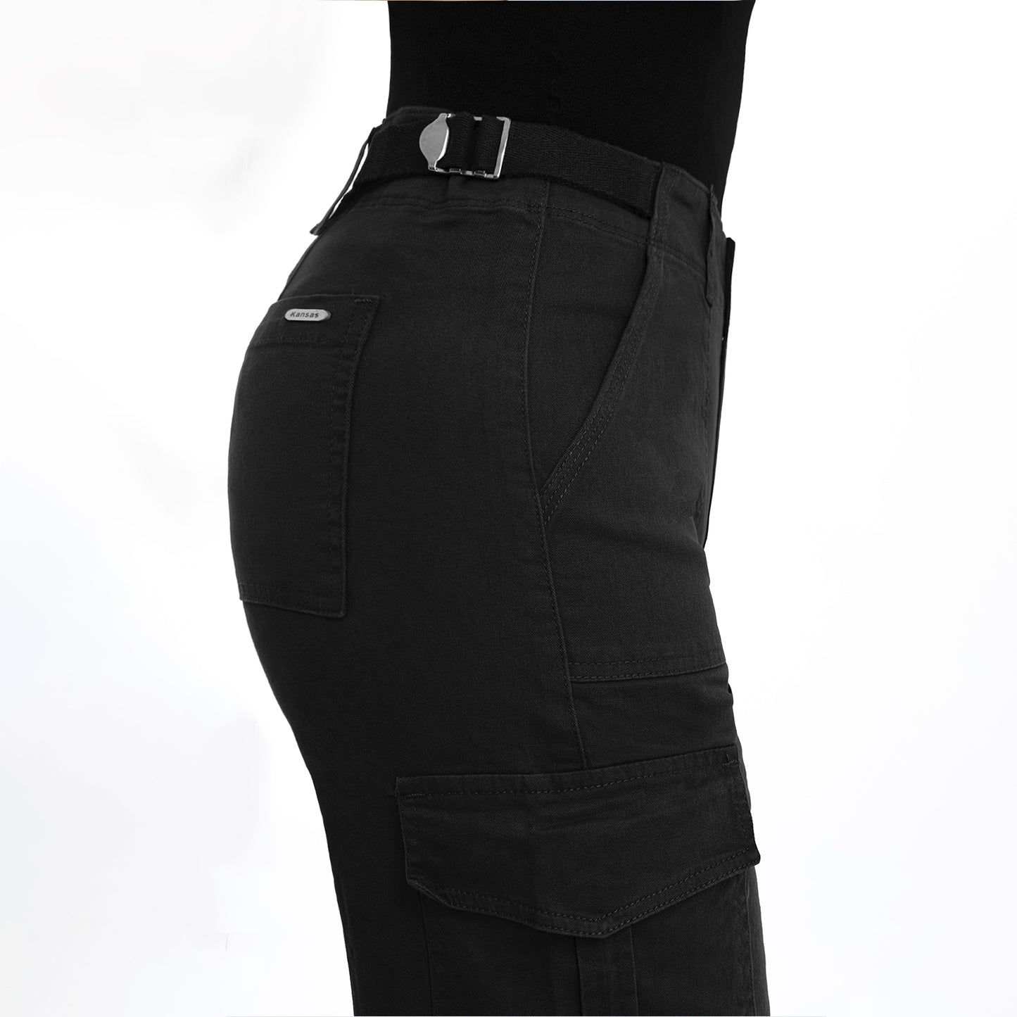 Pantalón Cintura Palazzo Cargo Negro