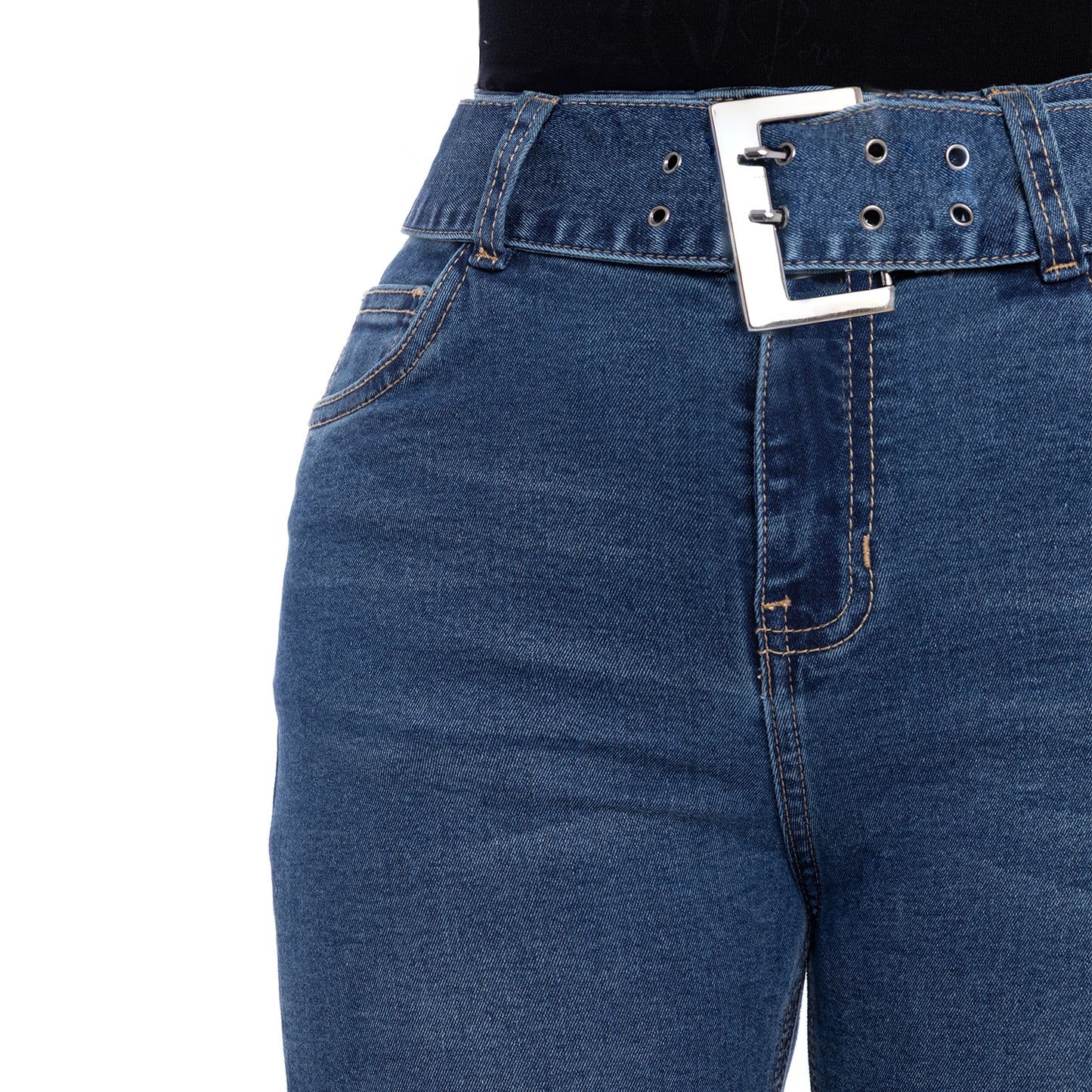 Jean Cintura Fit Flare correa Cristal Contaminado
