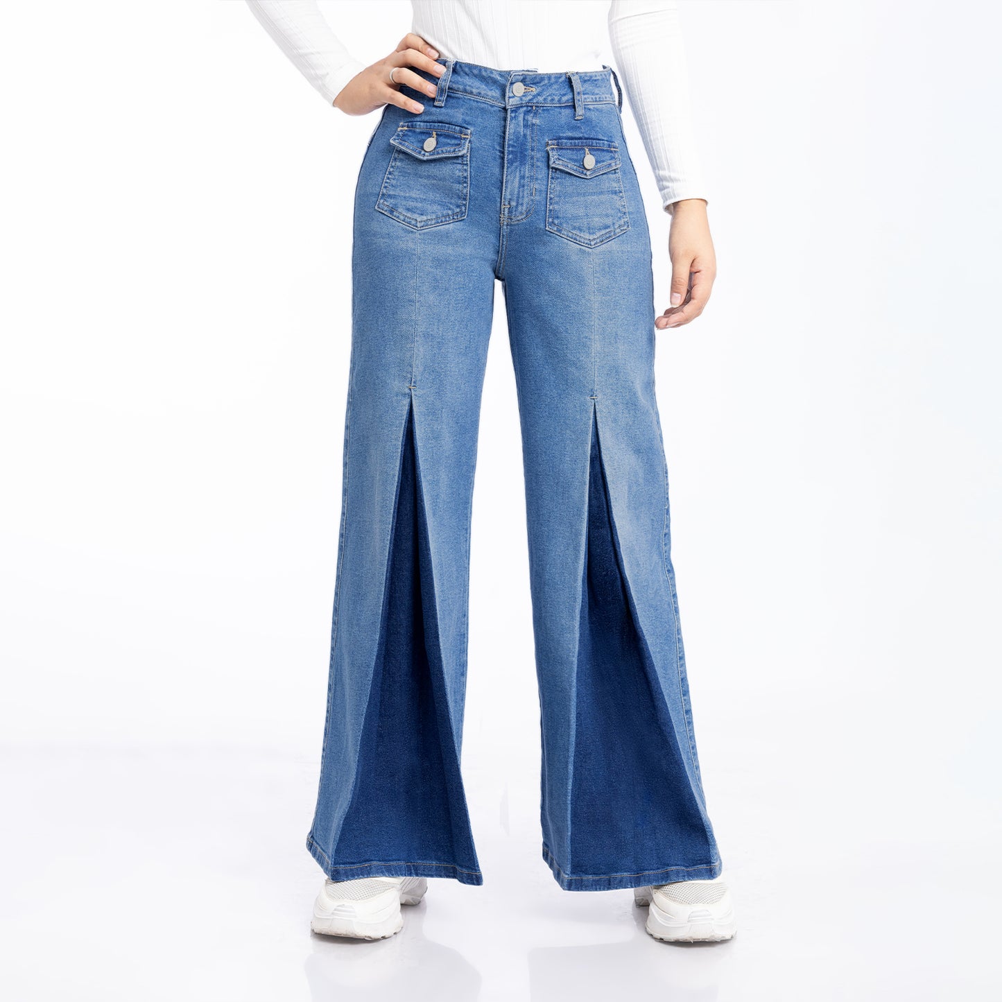 Jean Cintura Wide Leg Cristal Frosteado