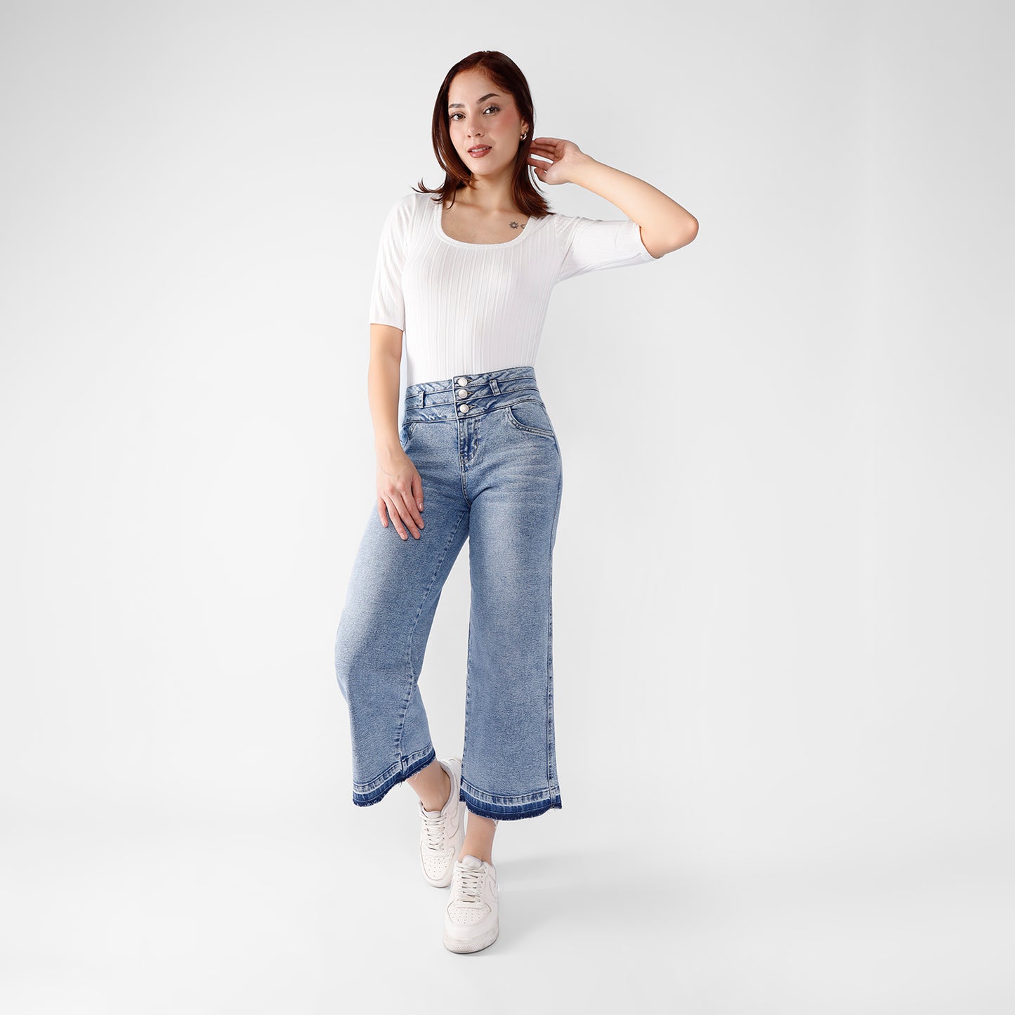 Pantalón Jean Mariana Cintura Culotte 3 Botones
