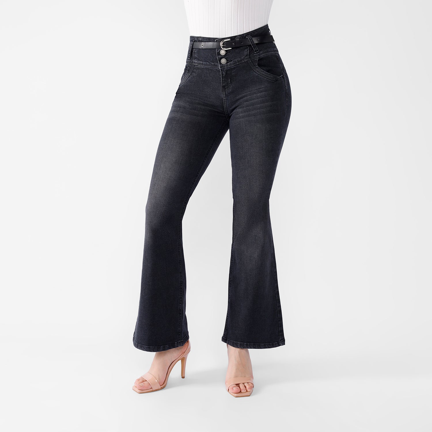 Pantalón Jean Daniela Cintura Flare Push Up Botones