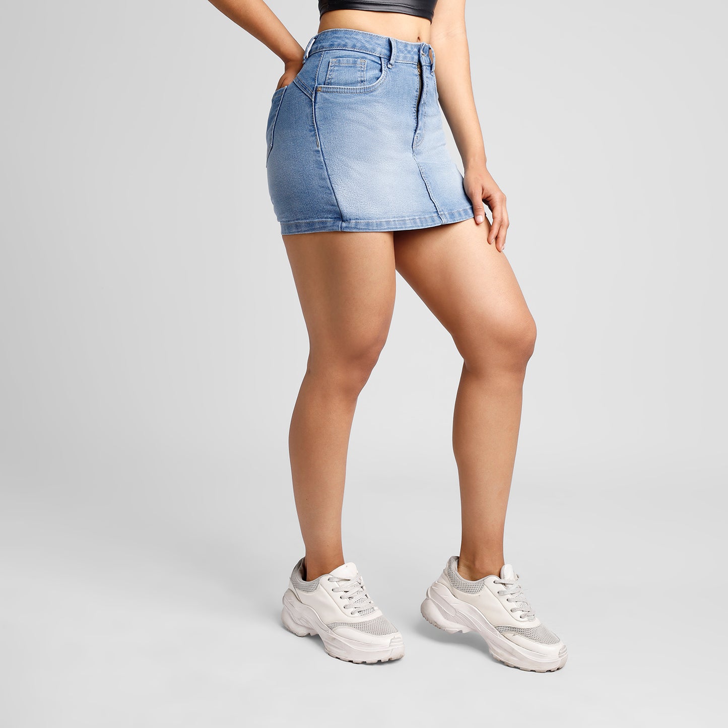 Falda Short a la cintura - Celeste