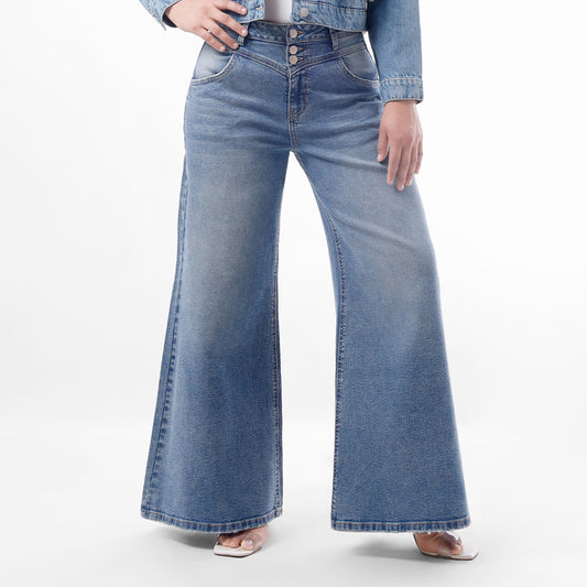 Jean Cintura Wide Flare Cristal Frosteado