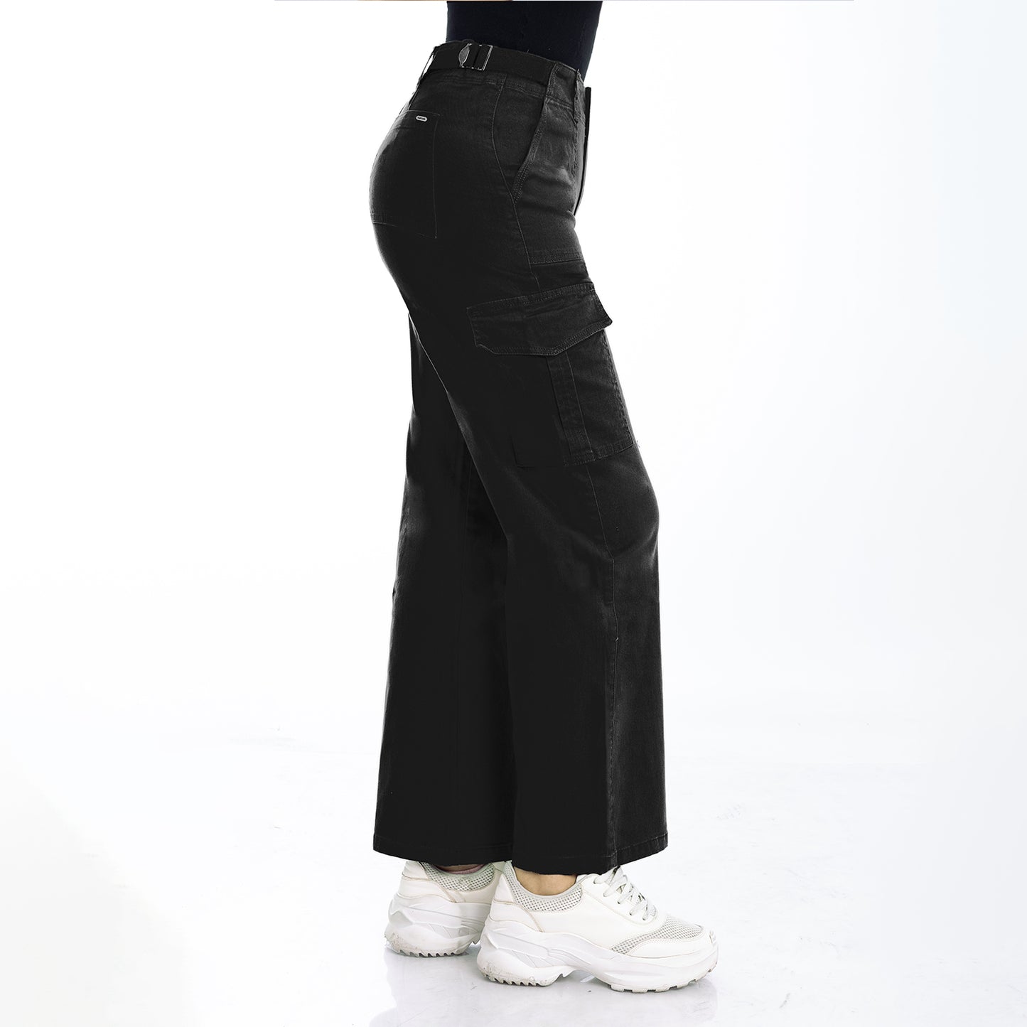 Pantalón Cintura Palazzo Cargo Negro