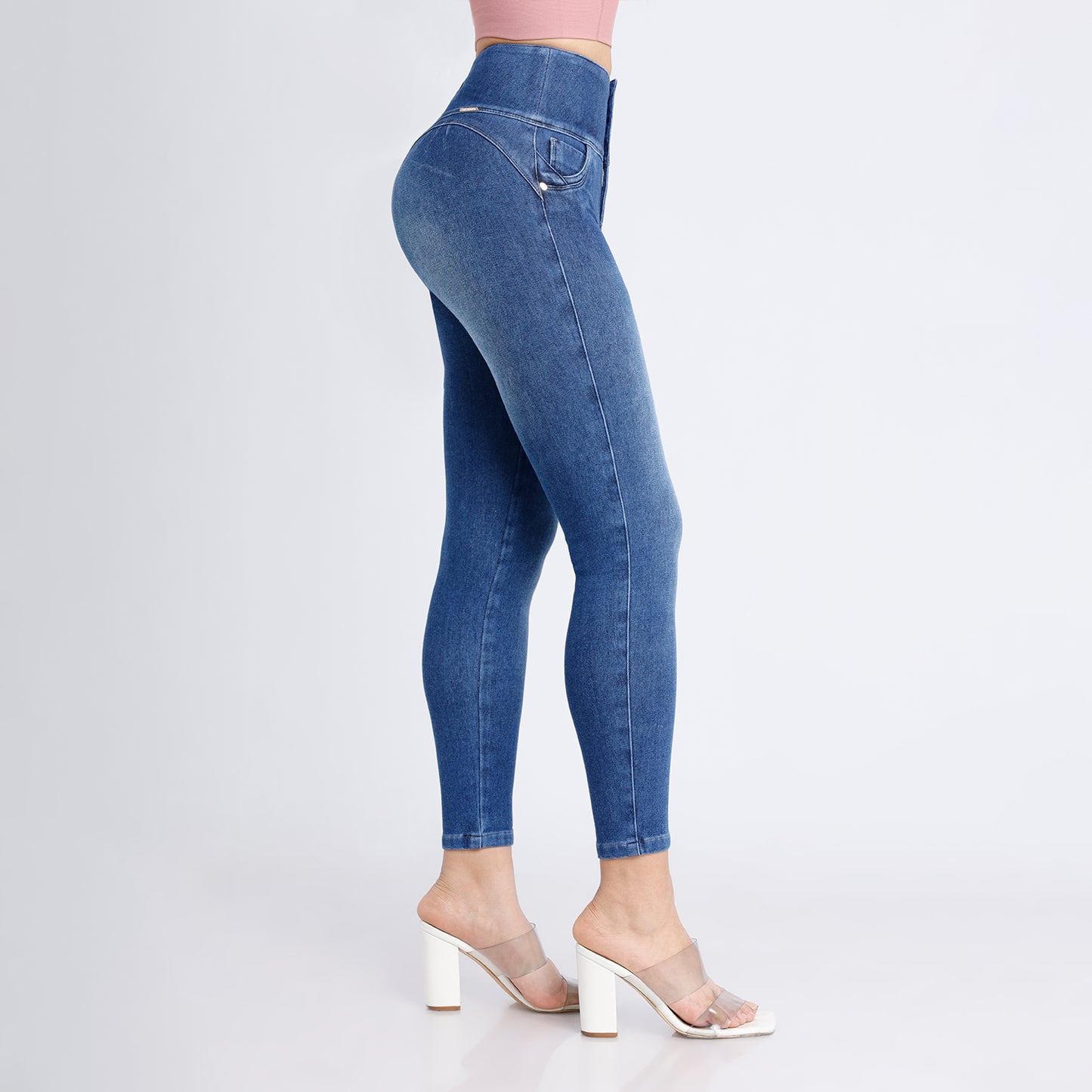 Jean Cintura Pitillo Angela 3 Botones Cristal Moteado