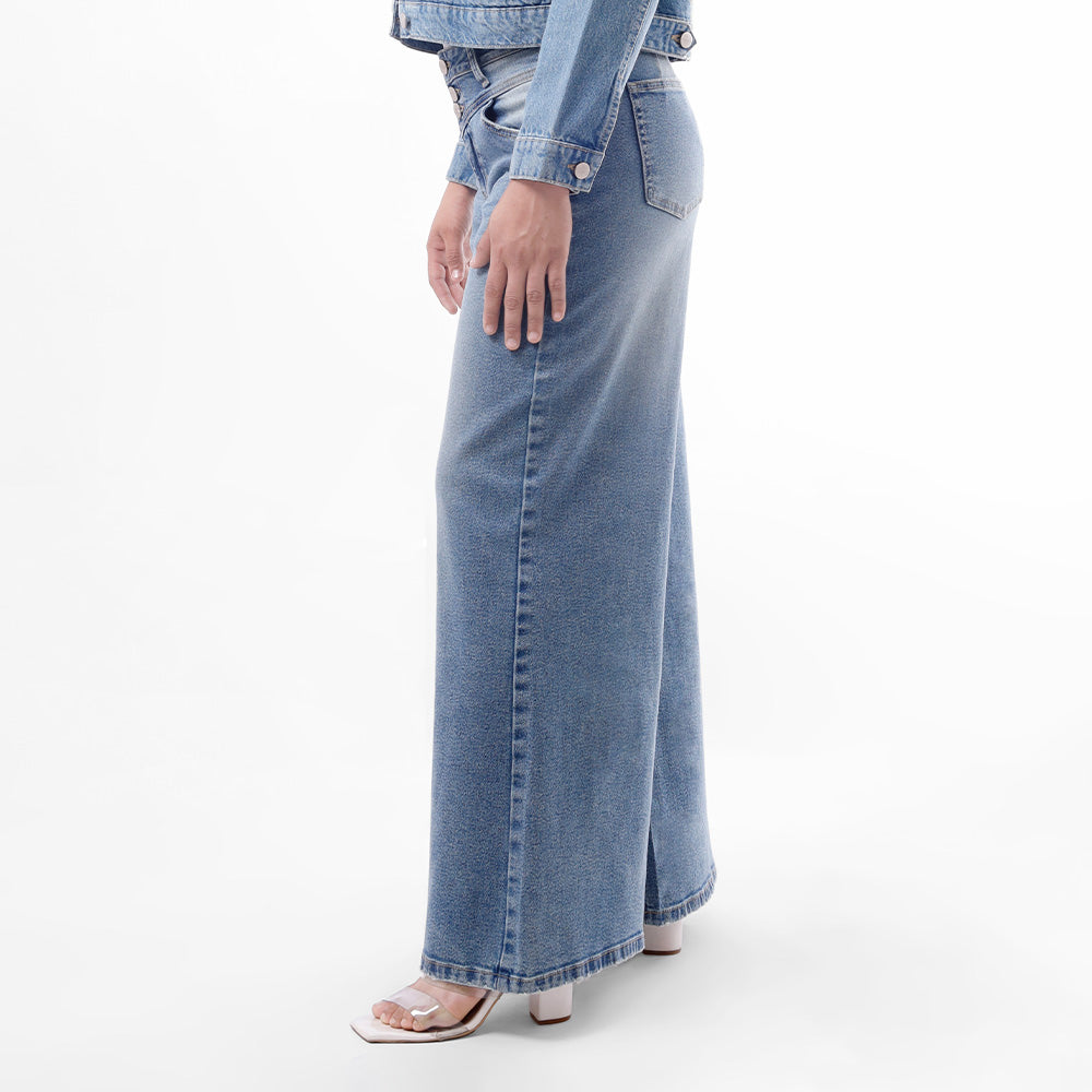 Jean Cintura Wide Flare Cristal Frosteado