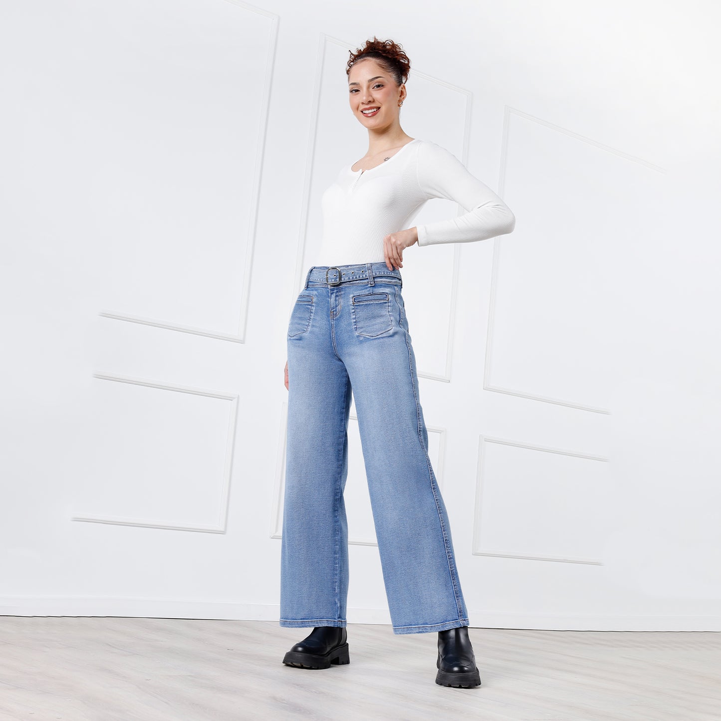Pantalón Jean Adasa Wide Leg con Correa