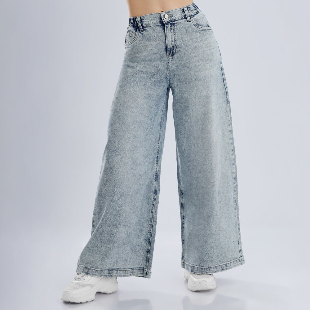 Jean Cintura Wide Loose C/elástico Cristal