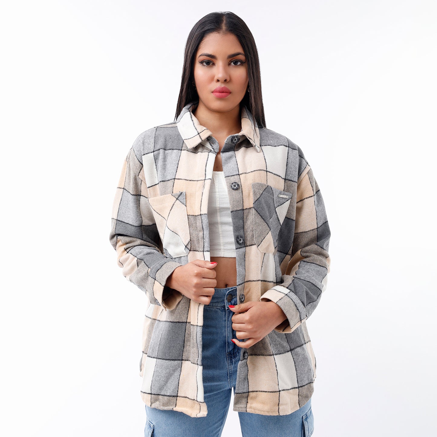 Camisaco Dama Vaquera Cuadros Gris/Negro/Beige - 220928