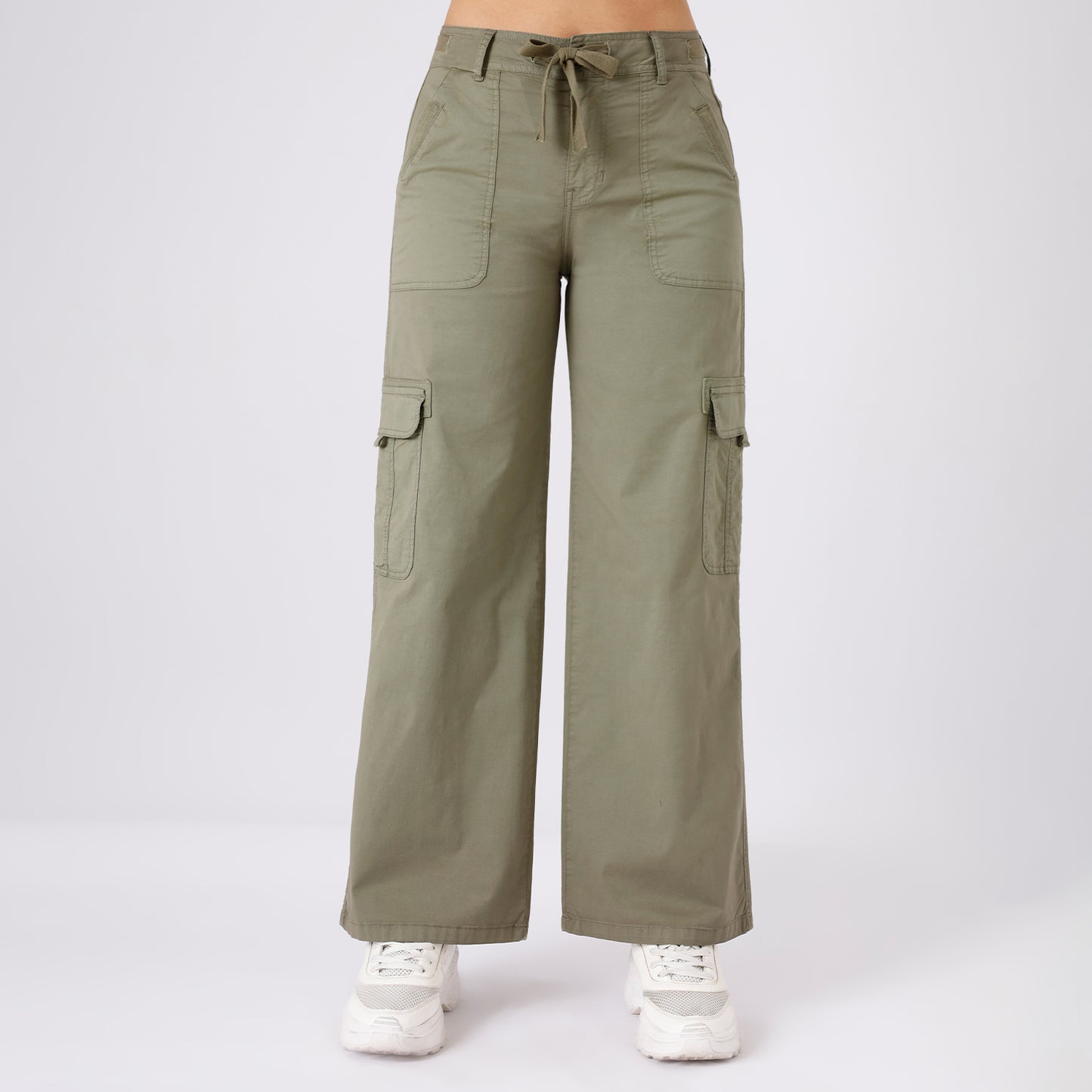 Pantalón Dama Cintura Palazzo Cargo Verde Olivo