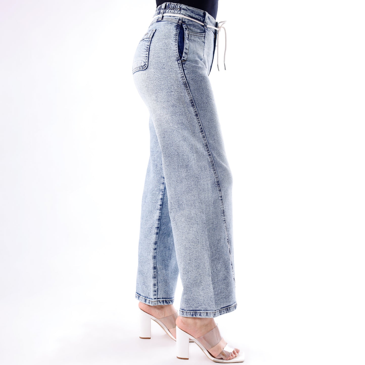 Jean Cintura Wide Leg C/elástico Cristal