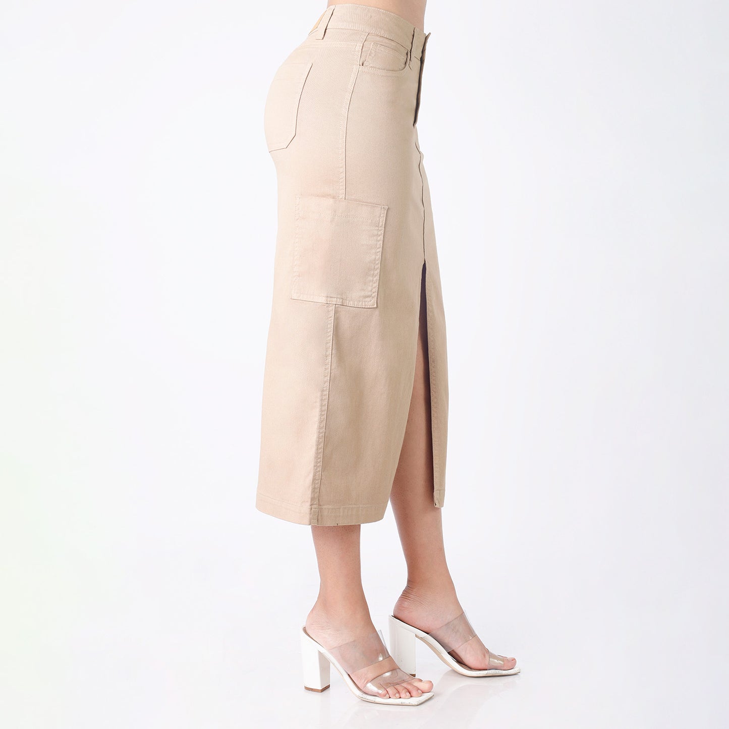 Falda Larga Midi Cargo Dama Beige - 999999