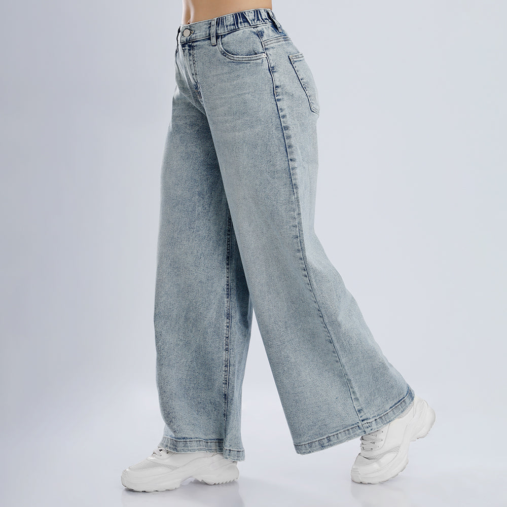 Jean Cintura Wide Loose C/elástico Cristal