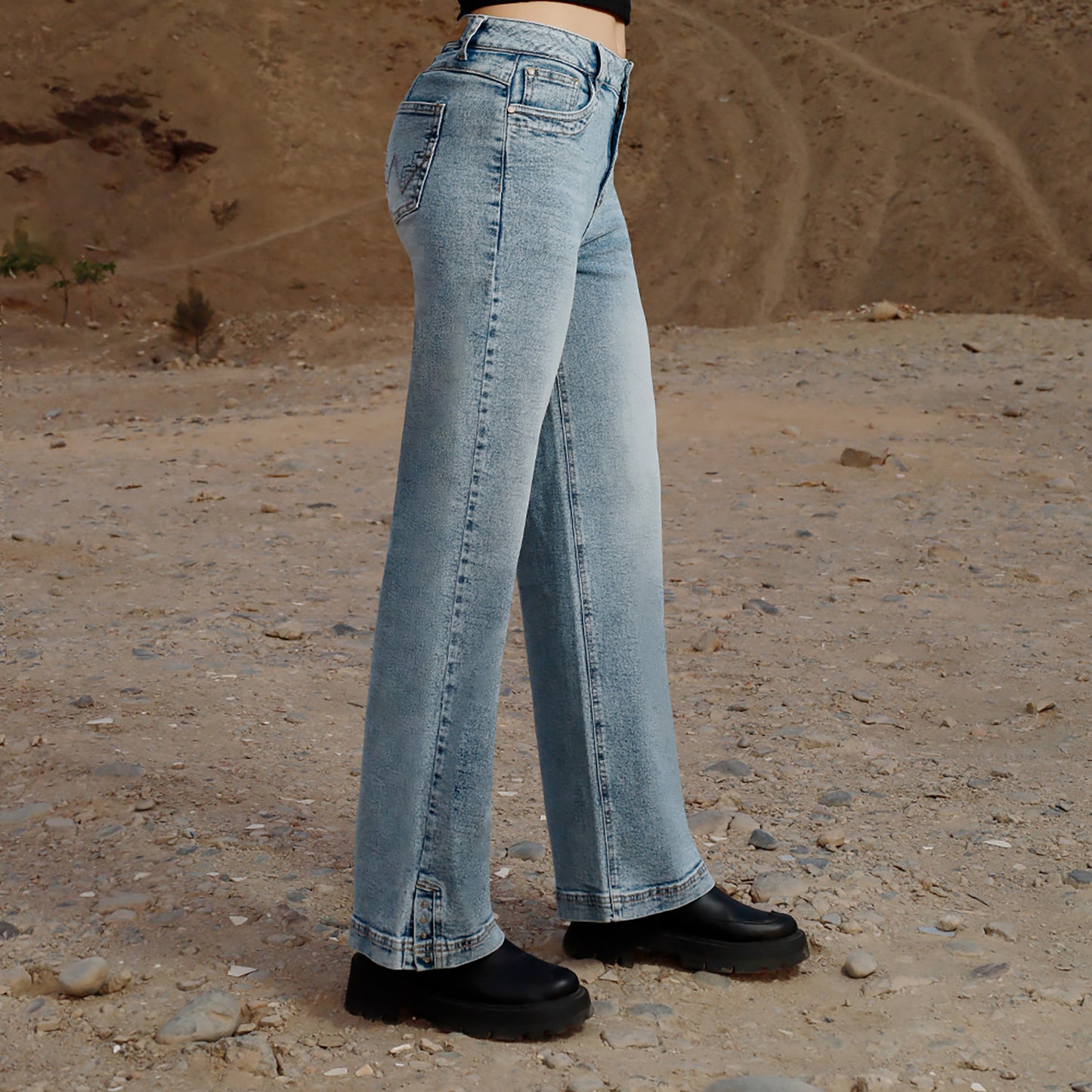 Jean Cintura Wide Leg Cristal Moteado
