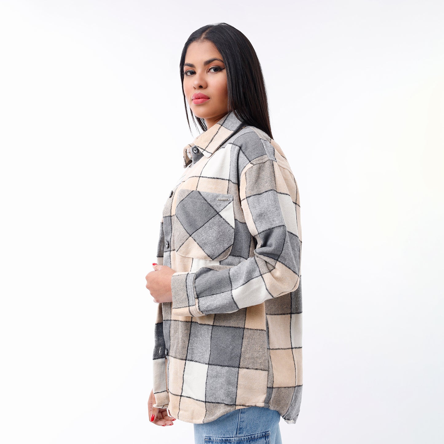 Camisaco Dama Vaquera Cuadros Gris/Negro/Beige - 220928