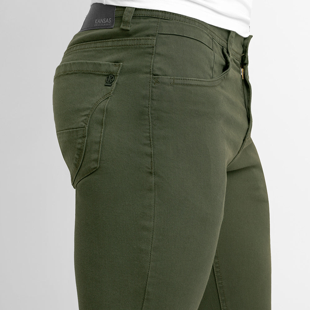 Pantalón Drill Hombre Slim Fit Verde Militar - 230640