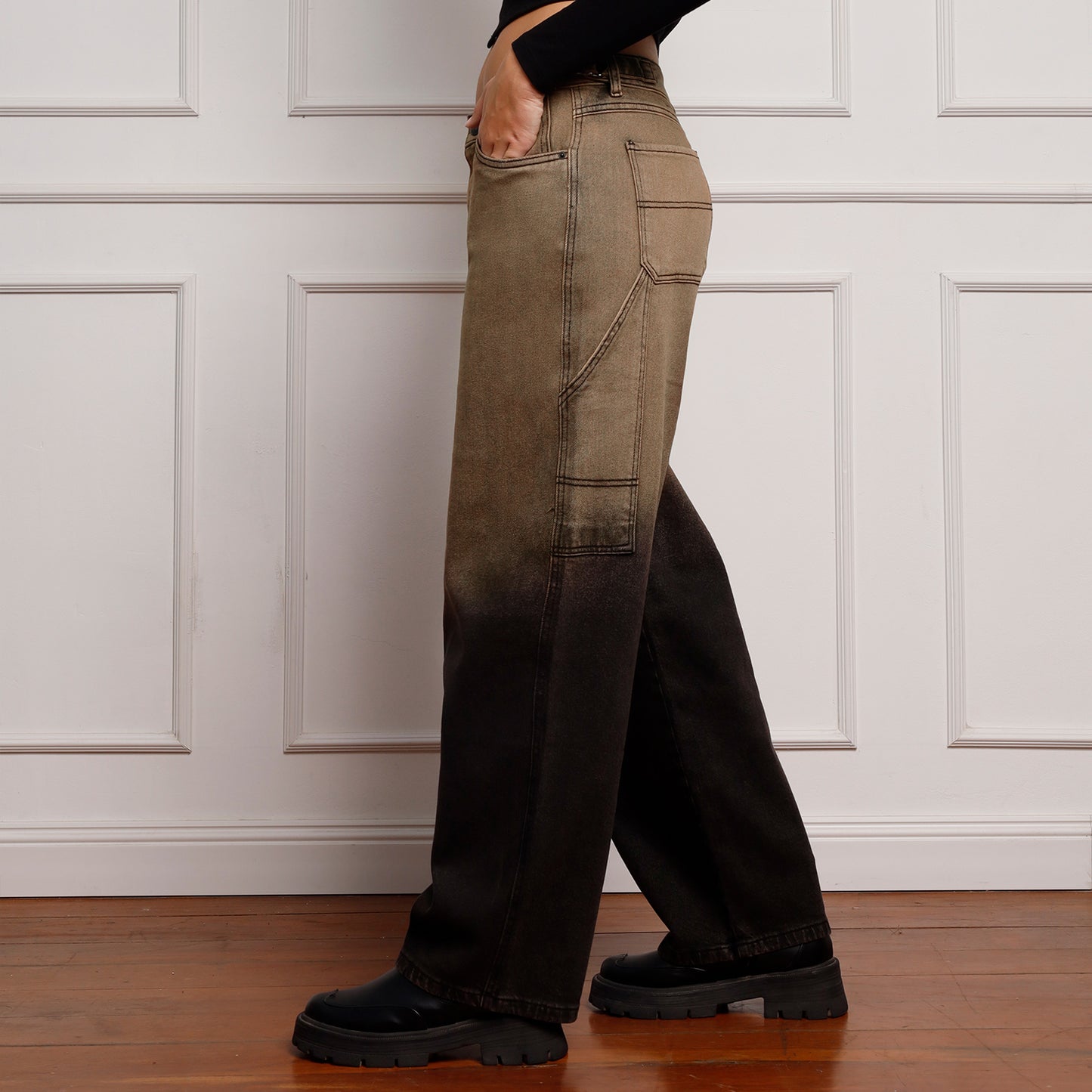 Jean Cintura Baggy Loose Negro Frost+marrón