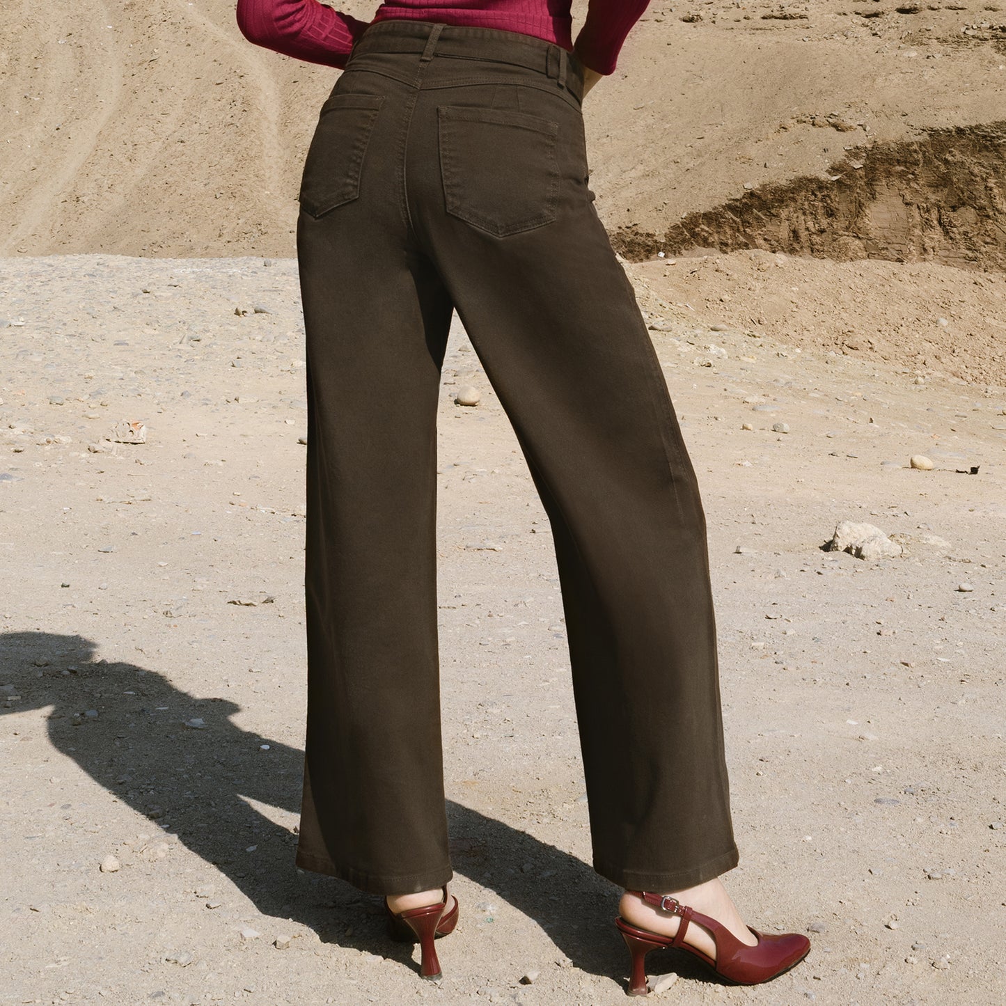 Jean Cintura Wide Leg Correa Marrón