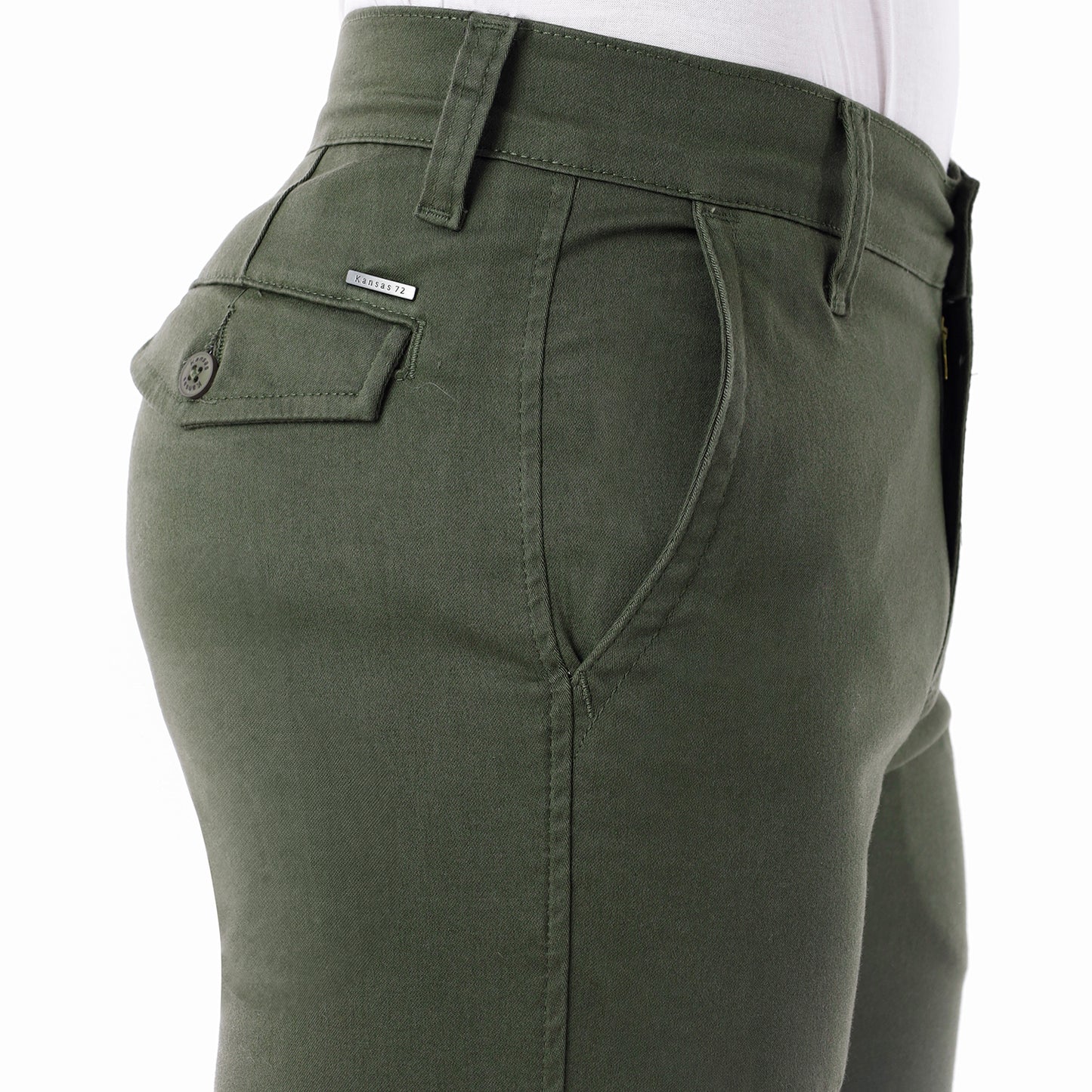 Pantalon Drill Hombre Satinado Regular Fit Verde Militar - 230616