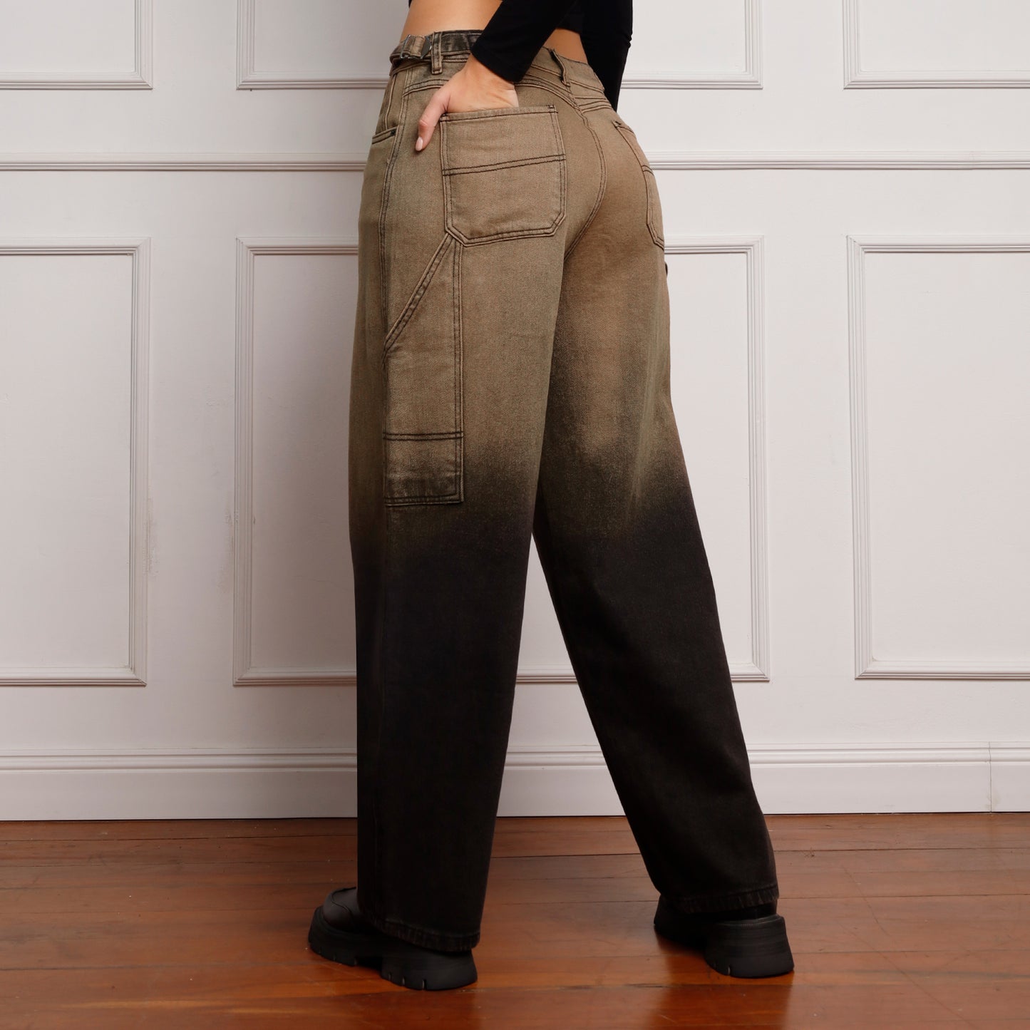 Jean Cintura Baggy Loose Negro Frost+marrón