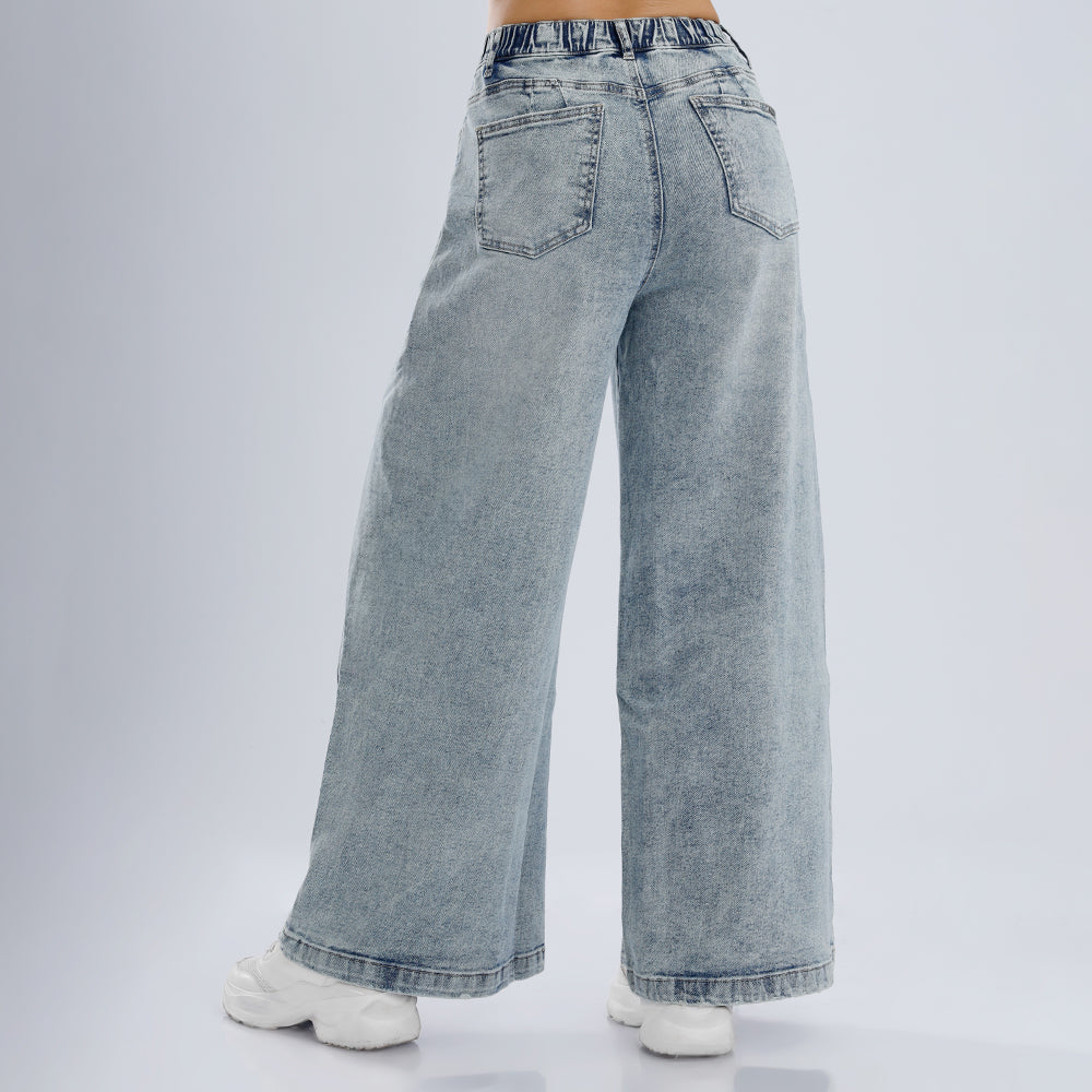 Jean Cintura Wide Loose C/elástico Cristal
