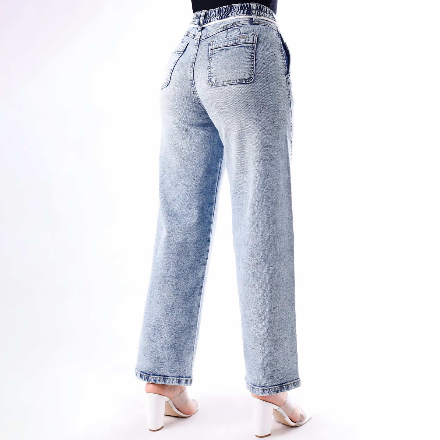 Jean Cintura Wide Leg C/elástico Cristal