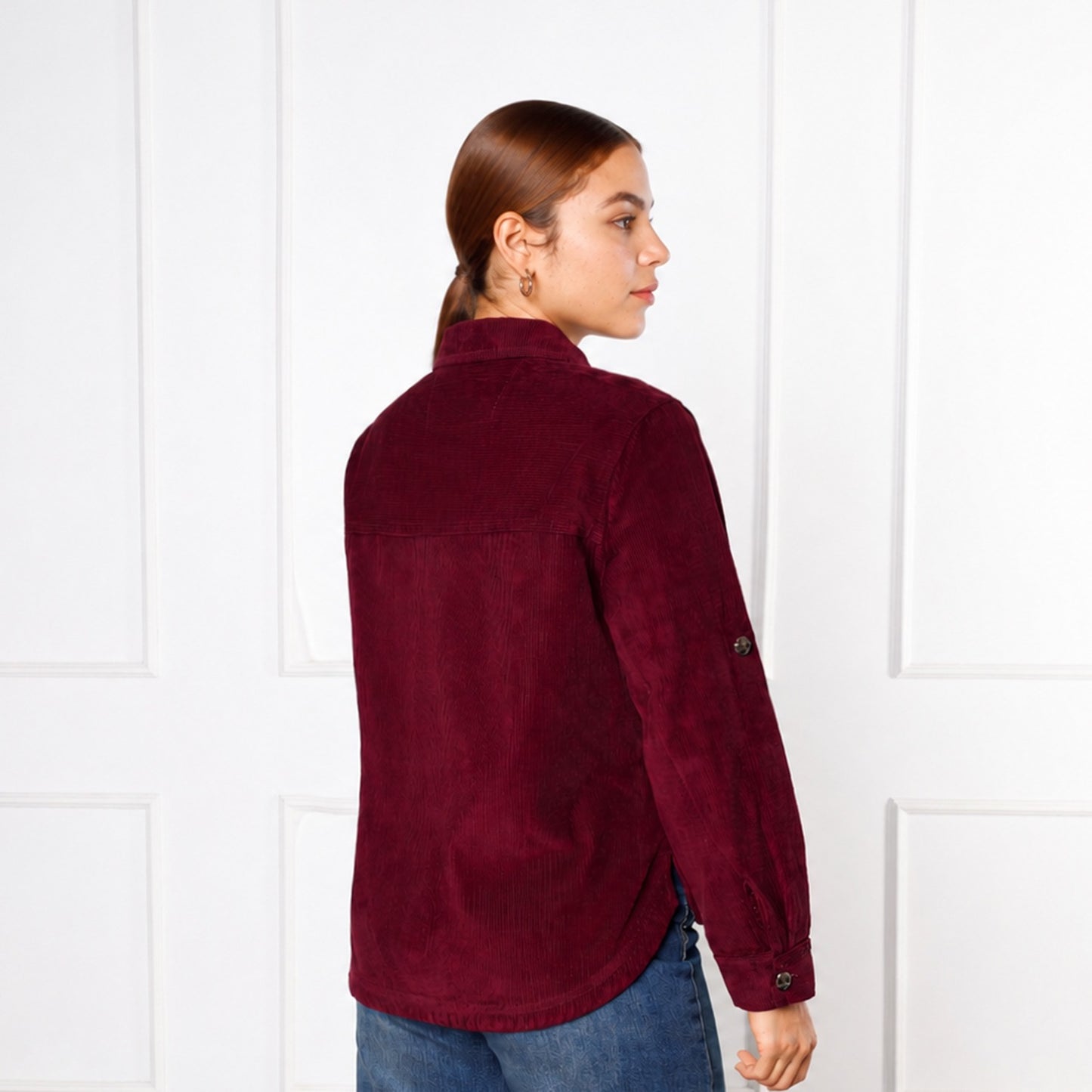 Camisaco Dama Lucy Corduroy Manga Larga – Color Guinda