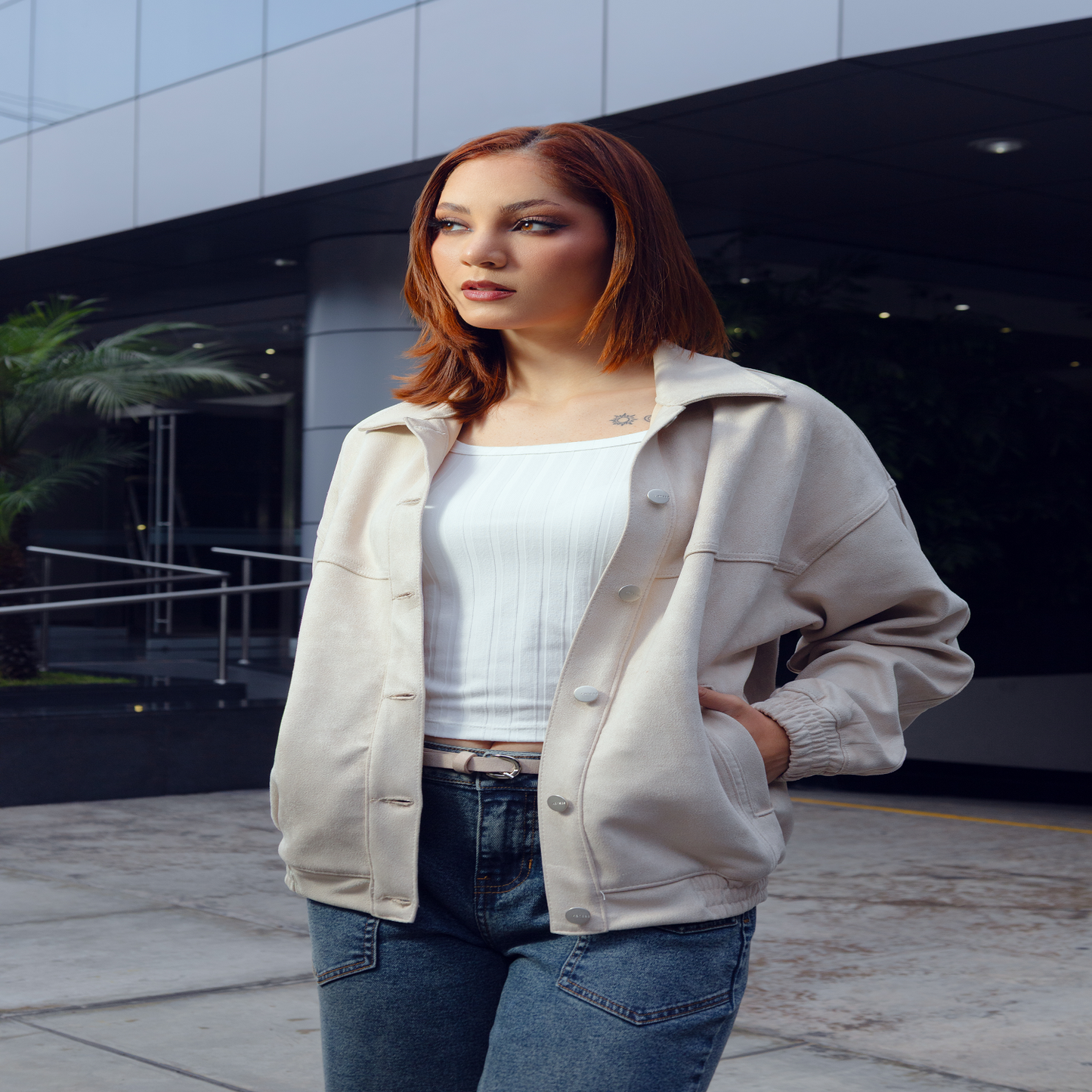 Casaca Dama Berea Suede Oversize Beige Osc