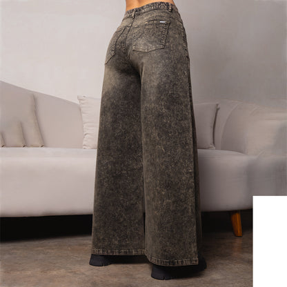 Jean Cintura Wide Loose Elástico Negro C/marrón