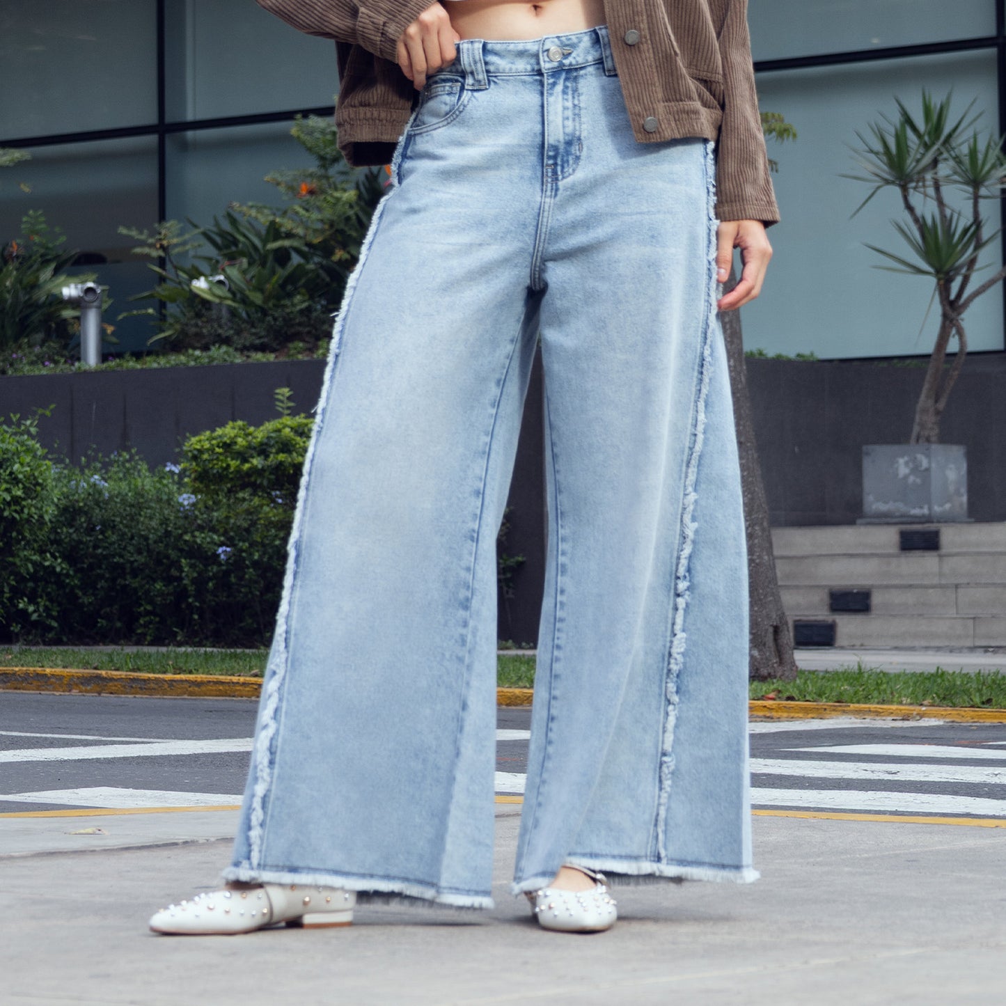 Pantalón Celina Cintura Wide Flare 1b Cristal Frosteado