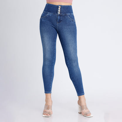 Jean Cintura Pitillo Angela 3 Botones Cristal Moteado