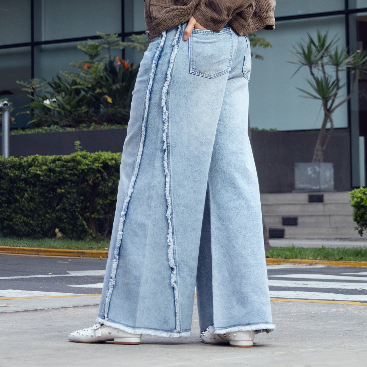 Pantalón Celina Cintura Wide Flare 1b Cristal Frosteado