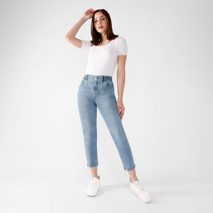 Pantalón Jean Clara Mom 2 Botones + Elastico