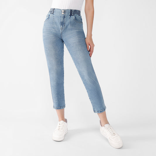 Pantalón Jean Clara Mom 2 Botones + Elastico