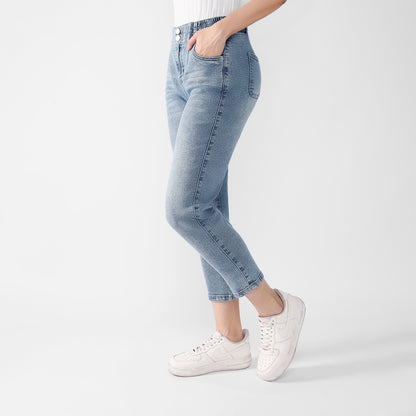 Pantalón Jean Clara Mom 2 Botones + Elastico