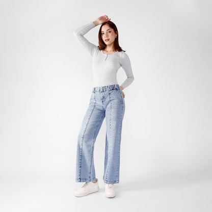 Pantalón Jean Roma Cintura Wide Leg 2 botones