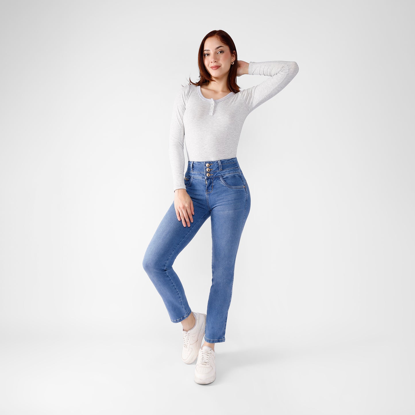 Pantalon Jean Prisila Cintura Recto Push Up 3 Botones