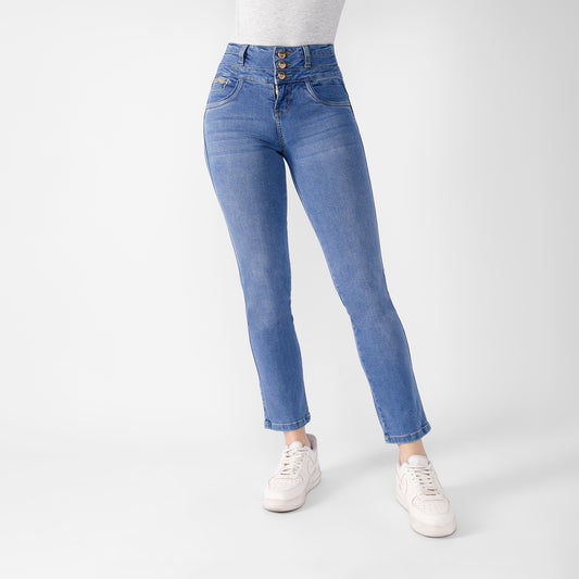 Pantalon Jean Prisila Cintura Recto Push Up 3 Botones