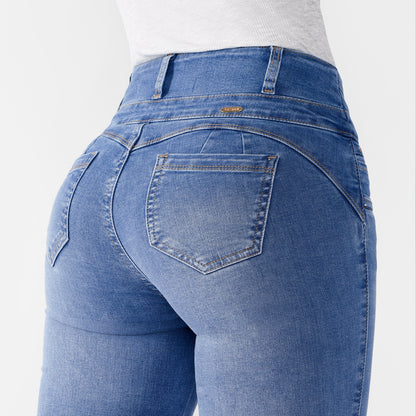 Pantalon Jean Prisila Cintura Recto Push Up 3 Botones