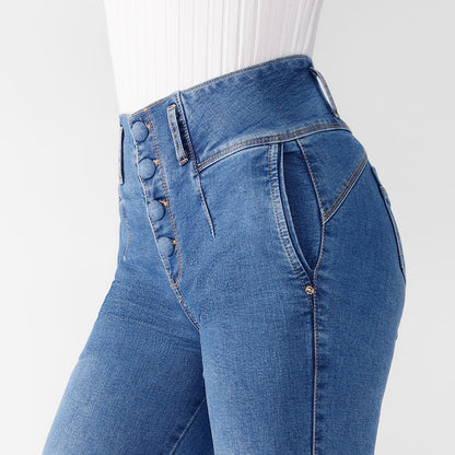 Pantalón Jean Cintura Flare Push Up 4 Botones