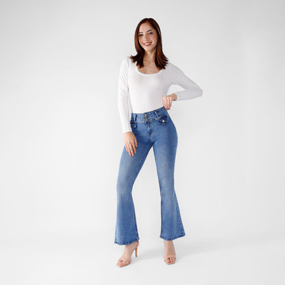 Pantalón jean Yireli Cintura Flare 3 botones