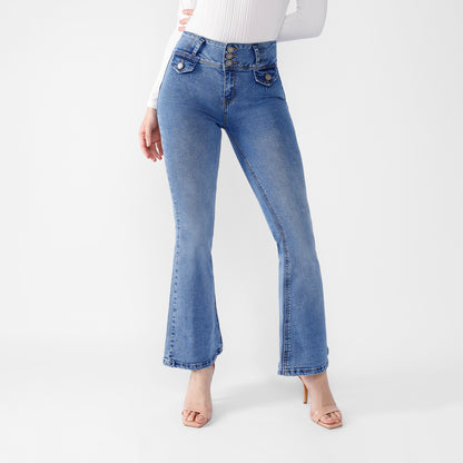 Pantalón jean Yireli Cintura Flare 3 botones