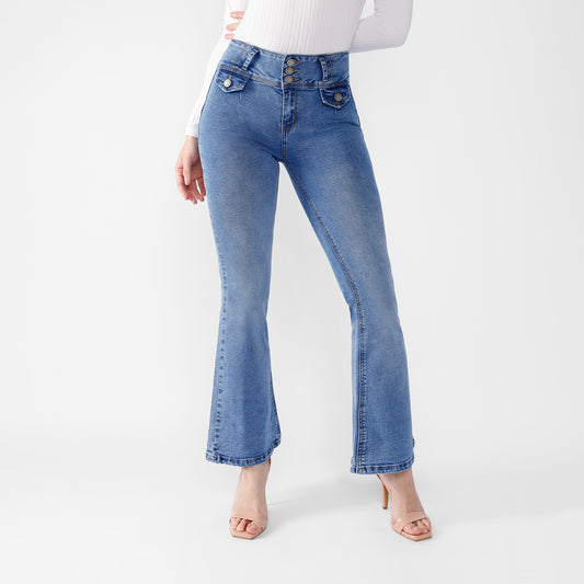 Pantalón jean Yireli Cintura Flare 3 botones