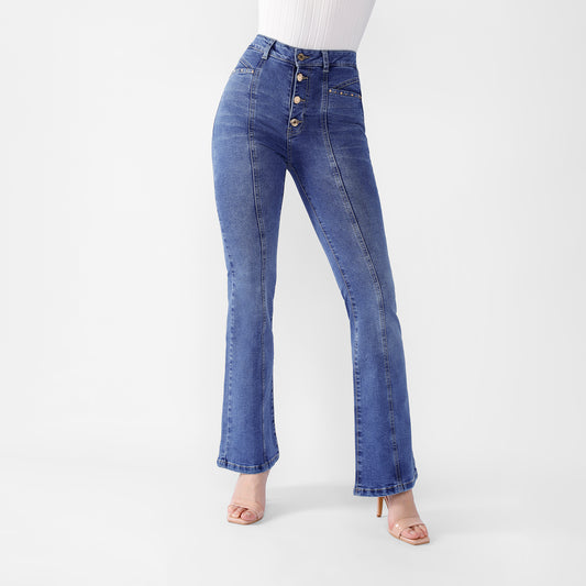 Pantalón jean Dana Cintura Flare 4 botones