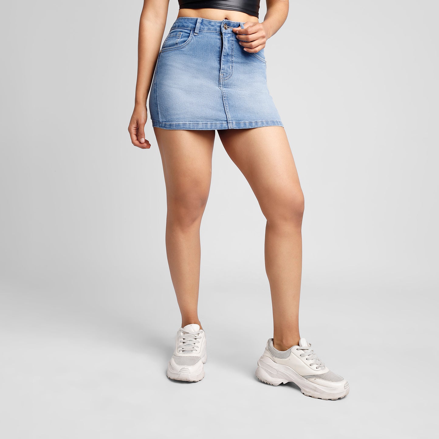 Falda Short a la cintura - Celeste