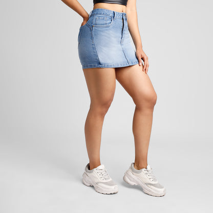 Falda Short a la cintura - Celeste
