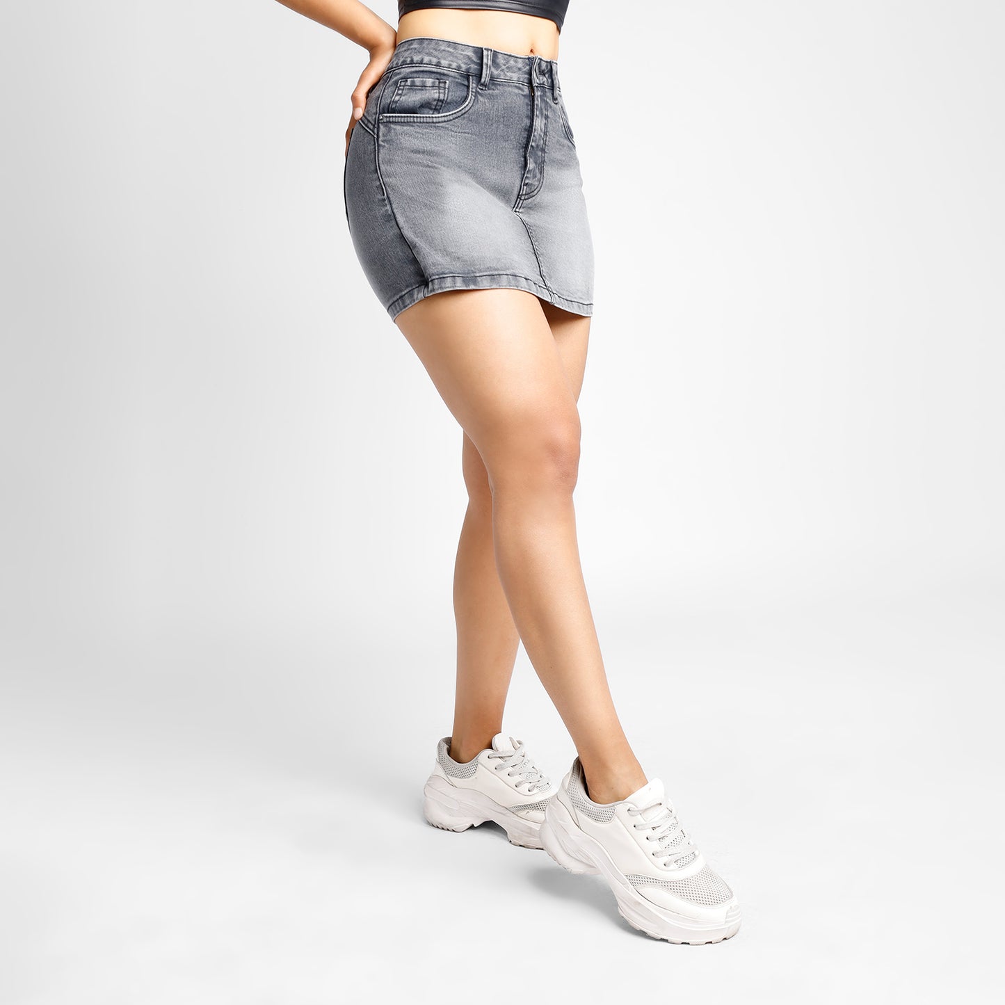 Falda Short a la cintura - Plomo Claro