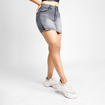 Falda Short a la cintura - Plomo Claro