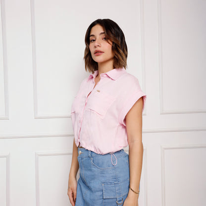 Blusa Dama Camisero Crop Rosa