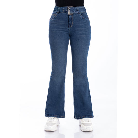 Jean Cintura Fit Flare correa Cristal Contaminado